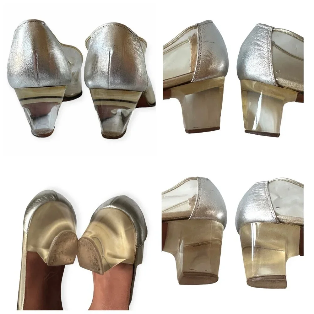 Vintage 60s Herbert Levine Clear Vinyl Lucite Heels Rhinestone Pumps Beth Levine